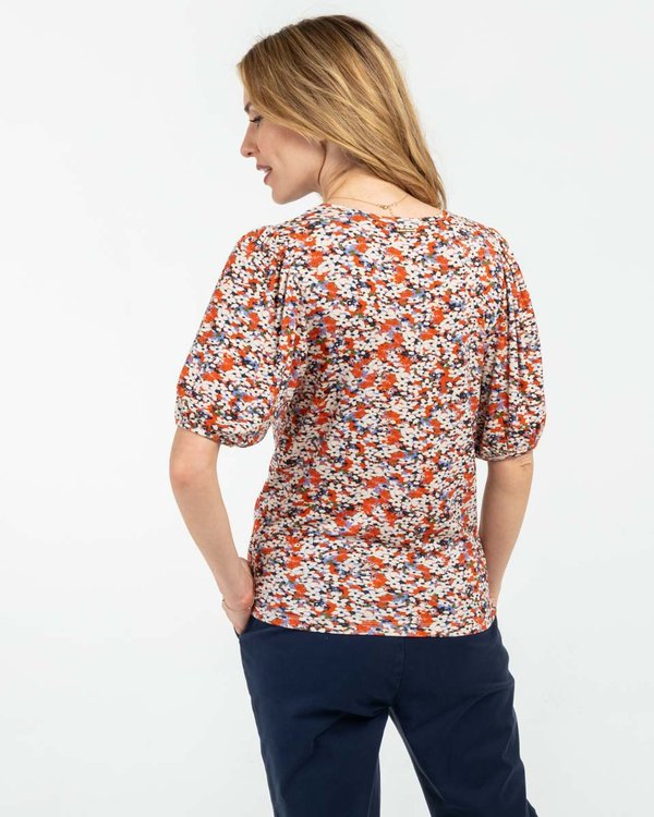 T-shirt imprimé manches ballons en viscose EcoVero orange T-shirt imprimé manches ballons en viscose EcoVero orange