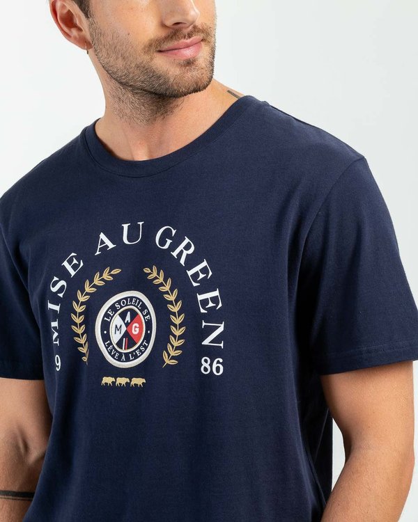 T-shirt manches courtes blason Le soleil se lève à l'Est bleu