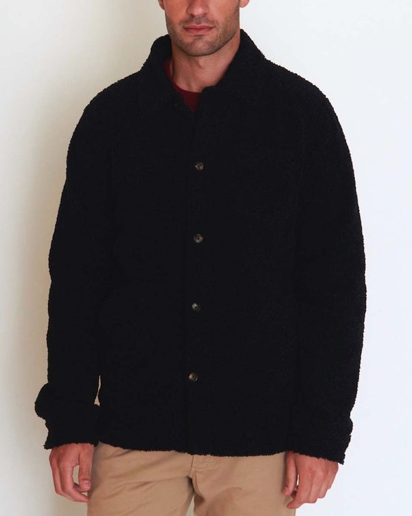 Veste en bouclette col chemise toucher doux bleu Veste en bouclette col chemise toucher doux bleu