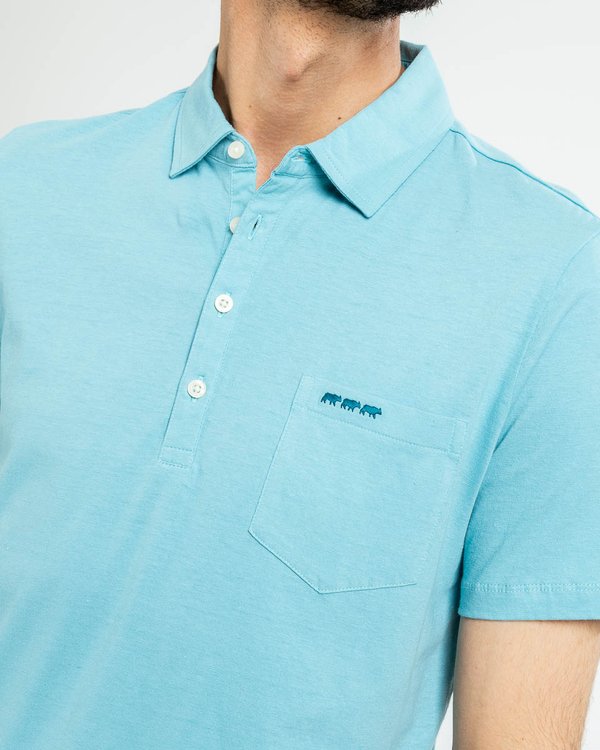 Polo uni manches courtes en coton et lin bleu