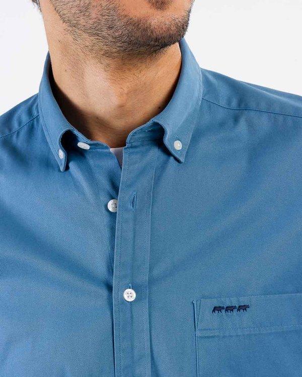 Chemise manches longues gabardine toucher doux 100% coton bleu Chemise manches longues gabardine toucher doux 100% coton bleu