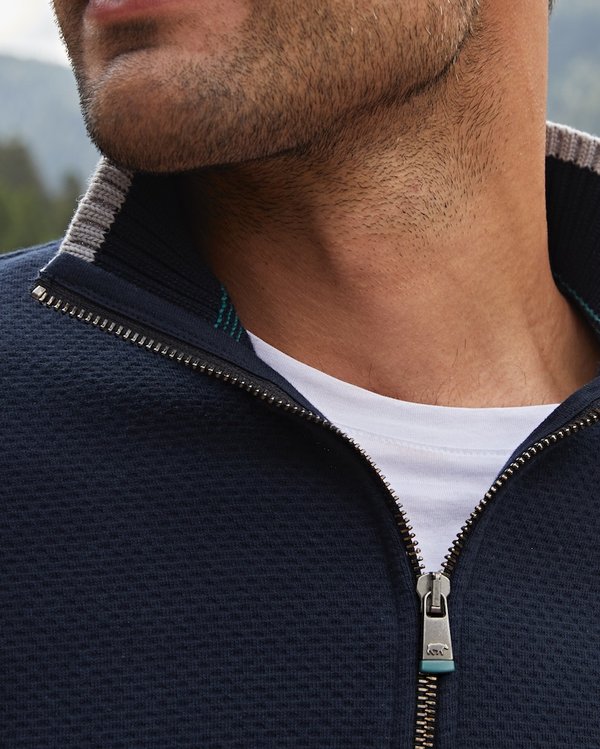 Sweat manches longues uni col camionneur maille contrastée bleu Sweat manches longues uni col camionneur maille contrastée bleu