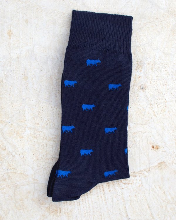 Chaussettes à motifs petites vaches en coton bleu