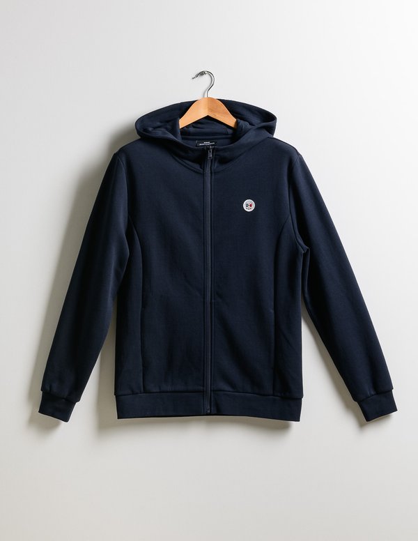 Sweat à capuche zippé uni blason tricolore bleu