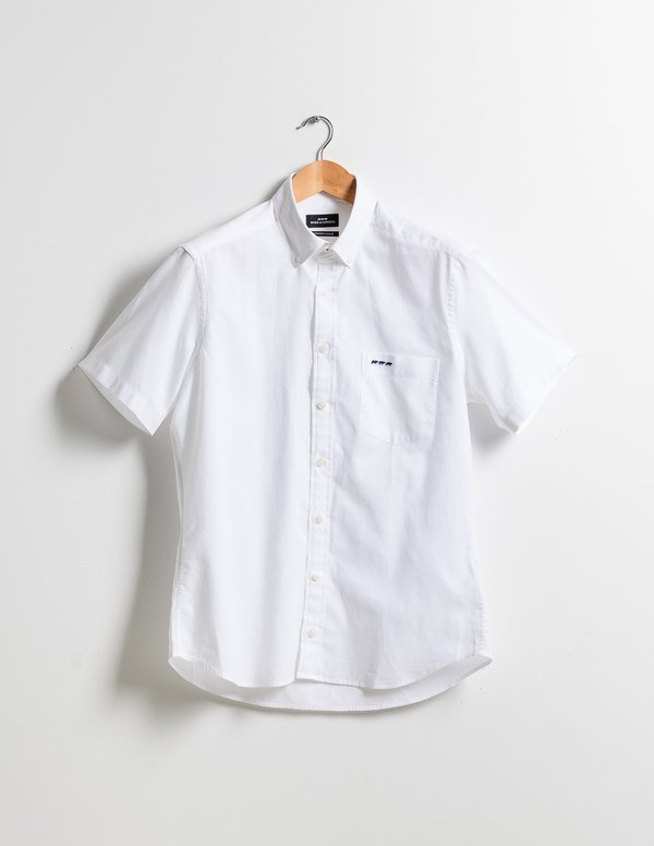 Chemise oxford à manches courtes unie en coton blanc