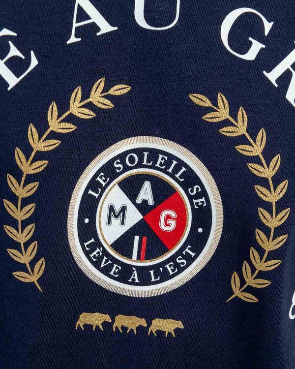 T-shirt manches courtes blason Le soleil se lève à l'Est bleu