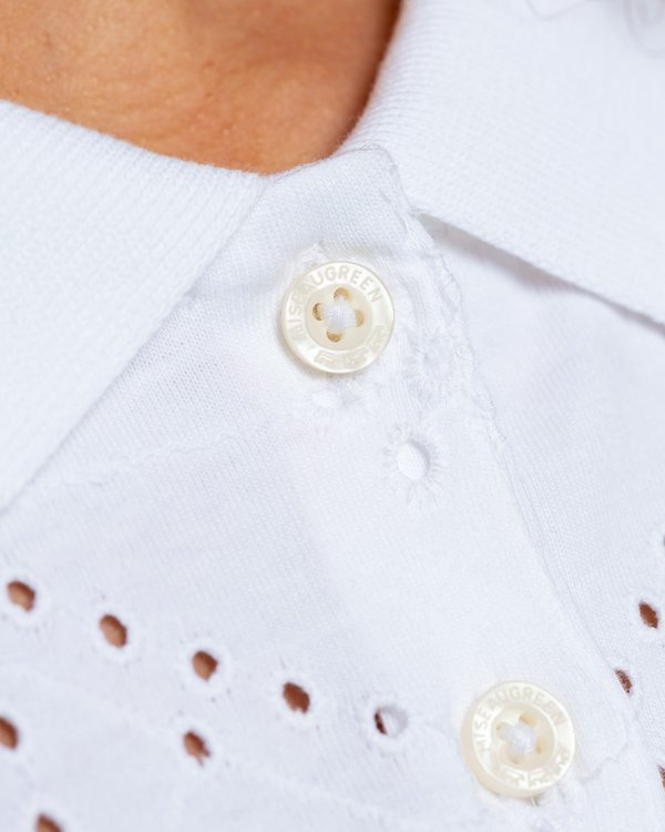 Polo manches courtes broderie anglaise losanges blanc