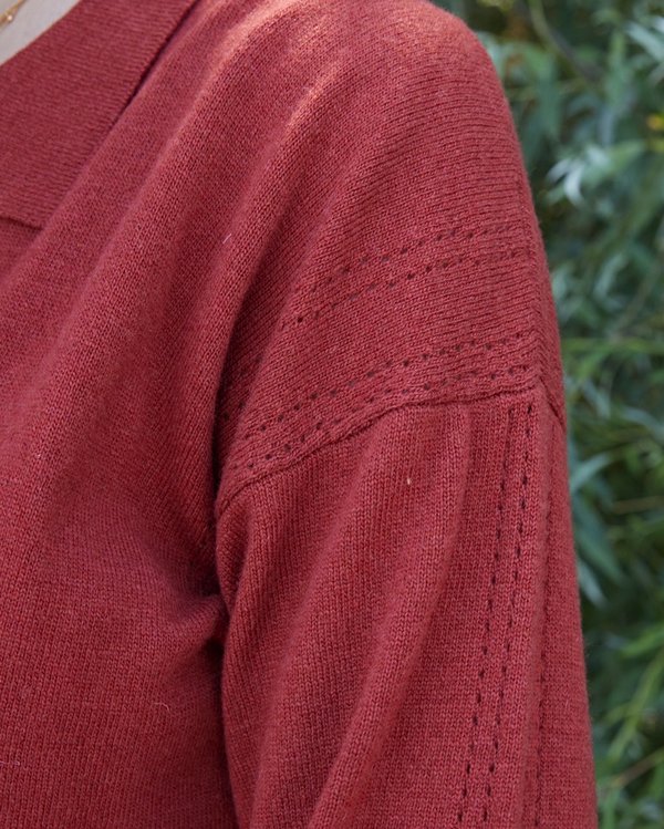 Robe pull unie droite col polo ceinturée marron Robe pull unie droite col polo ceinturée marron