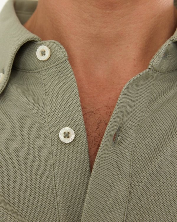 Chemise manches longues cintrée en coton piqué vert