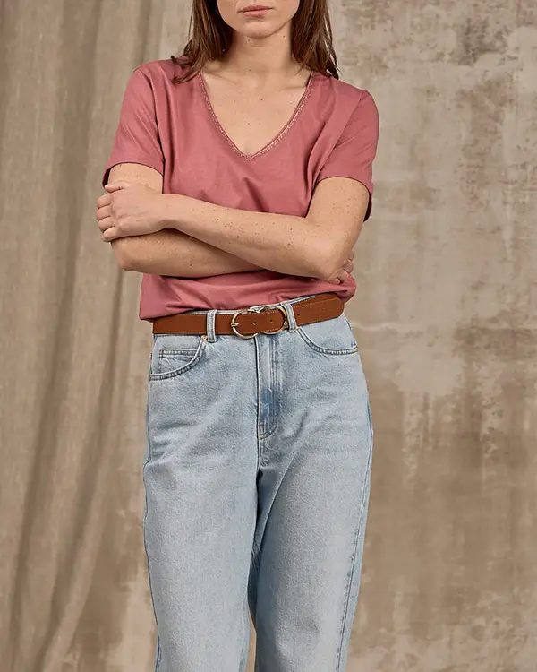 T-shirt col V lurex violet