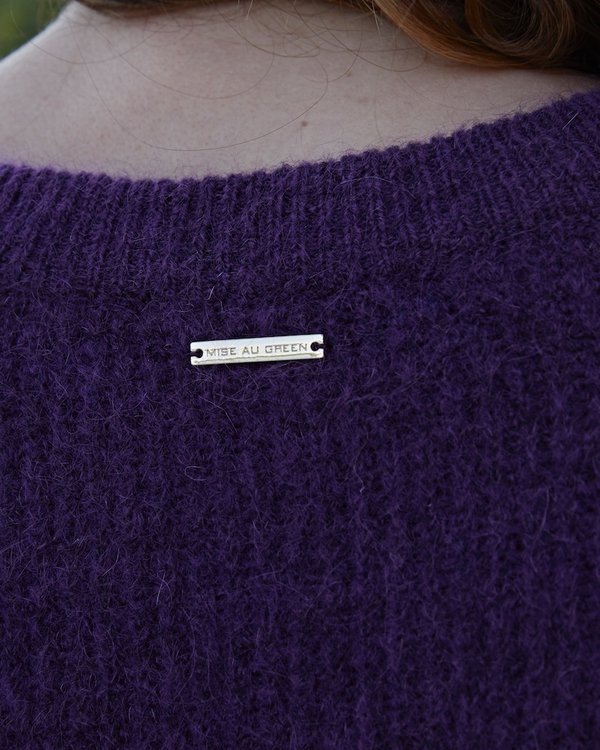 Pull col rond uni maille ajourée laine mohair Pull col rond uni maille ajourée laine mohair