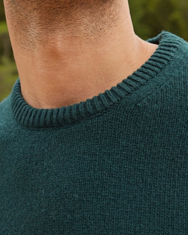 Pull à col rond tricoté manches longues en laine mérinos vert