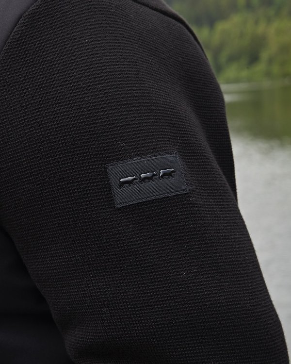 Cardigan manches longues col teddy bi-matière 100% Coton noir