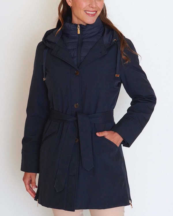 Parka imperméable unie effet 2 en 1 à capuche bleu Parka imperméable unie effet 2 en 1 à capuche bleu