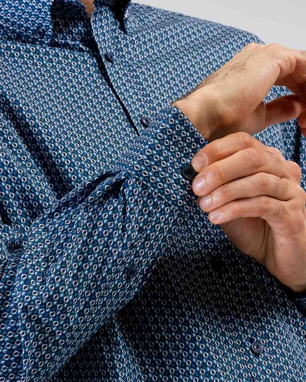 Chemise à manches longues micro motifs regular fit en coton bleu