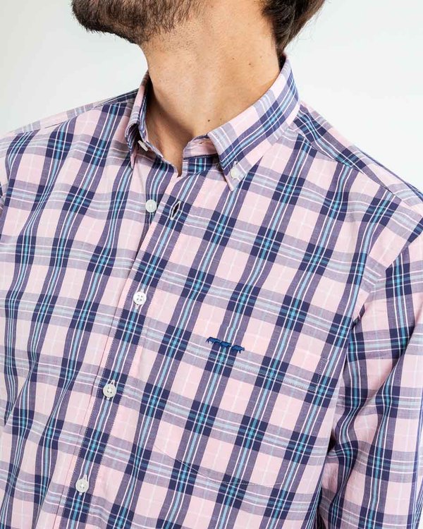 Chemise à carreaux regular fit à manches longues rose