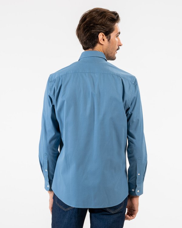 Chemise manches longues gabardine toucher doux 100% coton bleu