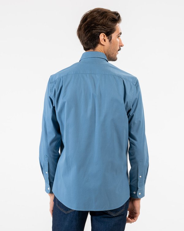 Chemise manches longues gabardine toucher doux 100% coton bleu Chemise manches longues gabardine toucher doux 100% coton bleu