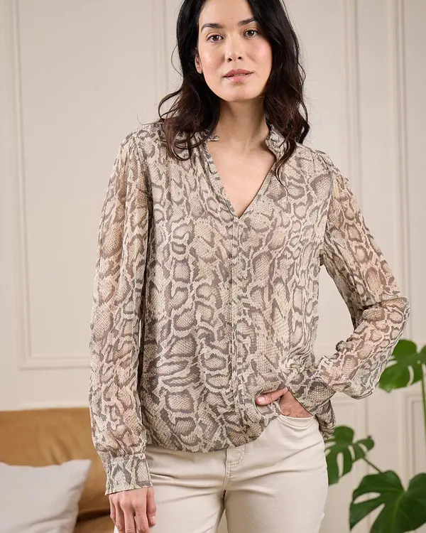 Blouse broderie python beige
