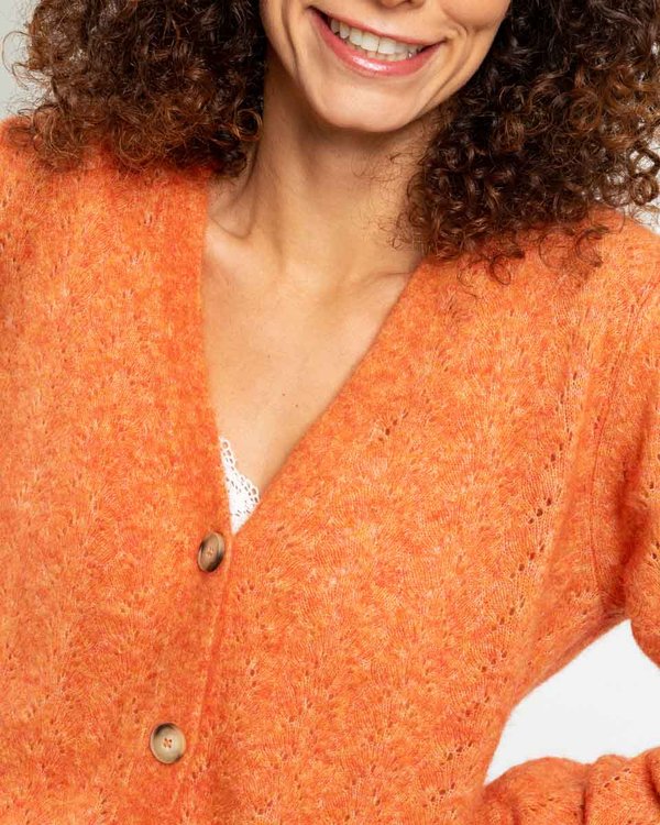 Cardigan col V uni manches longues mohair et laine Cardigan col V uni manches longues mohair et laine