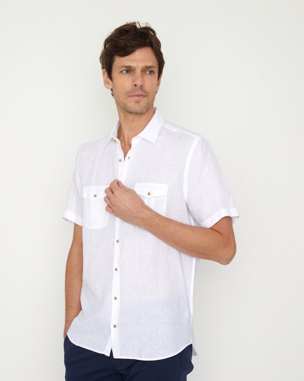 Chemise coupe modern fit unie à manches courtes blanc