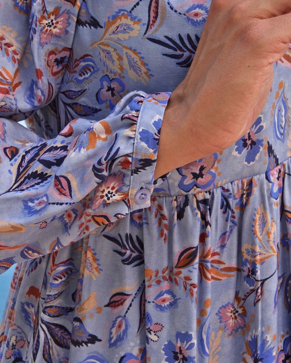 Robe courte évasée imprimée col V en viscose bleu Robe courte évasée imprimée col V en viscose bleu