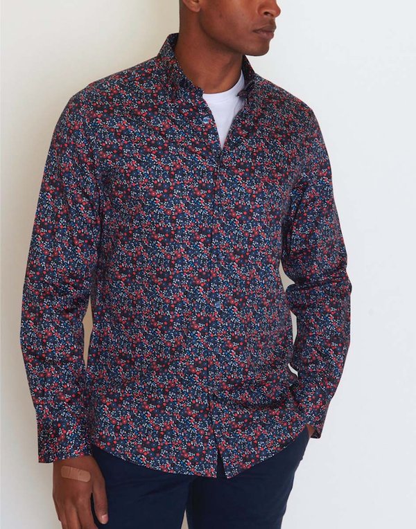 Chemise manches longues regular fit imprimé fleuri tricolore bleu Chemise manches longues regular fit imprimé fleuri tricolore bleu