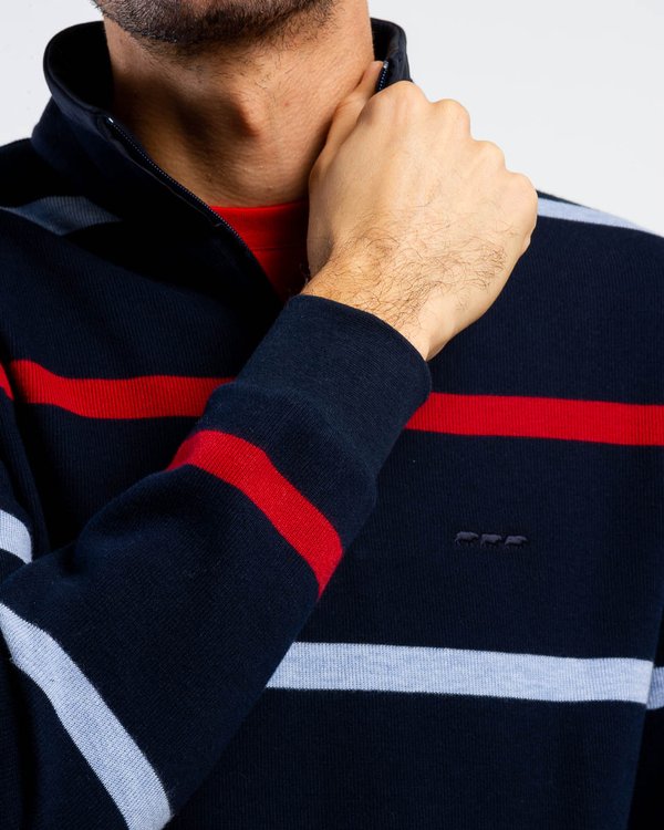 Sweat rayé bicolore manches longues en coton bleu Sweat rayé bicolore manches longues en coton bleu