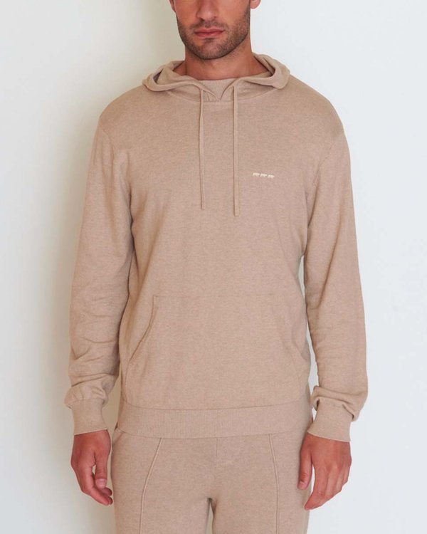 Pull à capuche en maille poches kangourou coton cachemire beige