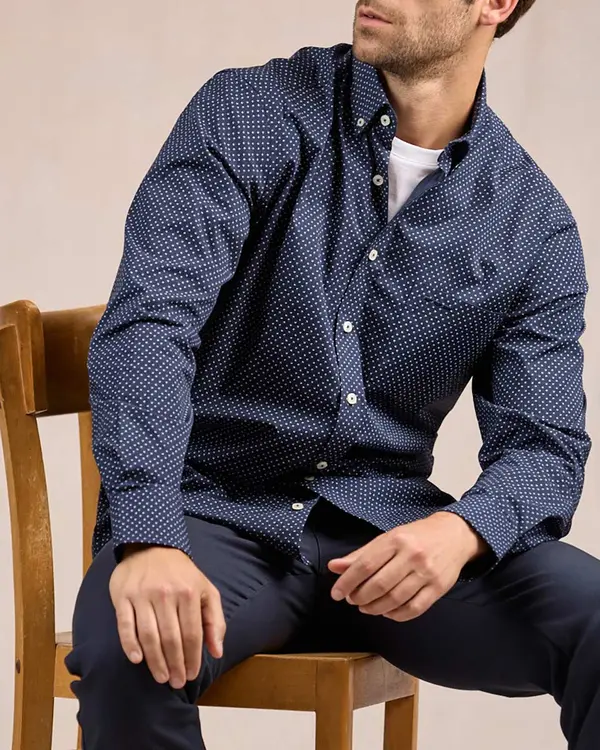 Chemise à micro motifs bleu