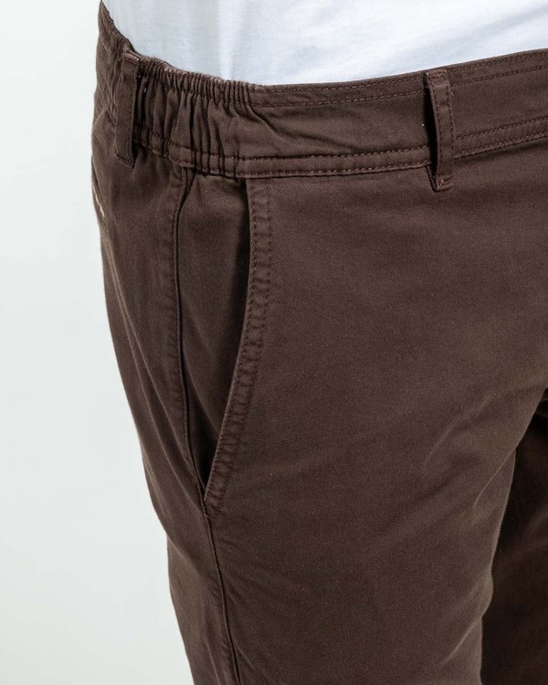 Pantalon chino Lucas uni taille élastique en coton marron