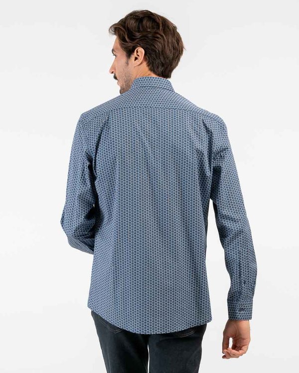 Chemise à manches longues micro motifs regular fit en coton bleu