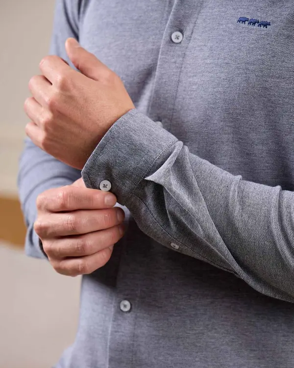 Chemise maille piquée bleu