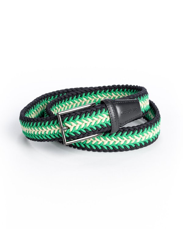 Ceinture tressée tricolore à boucle vert