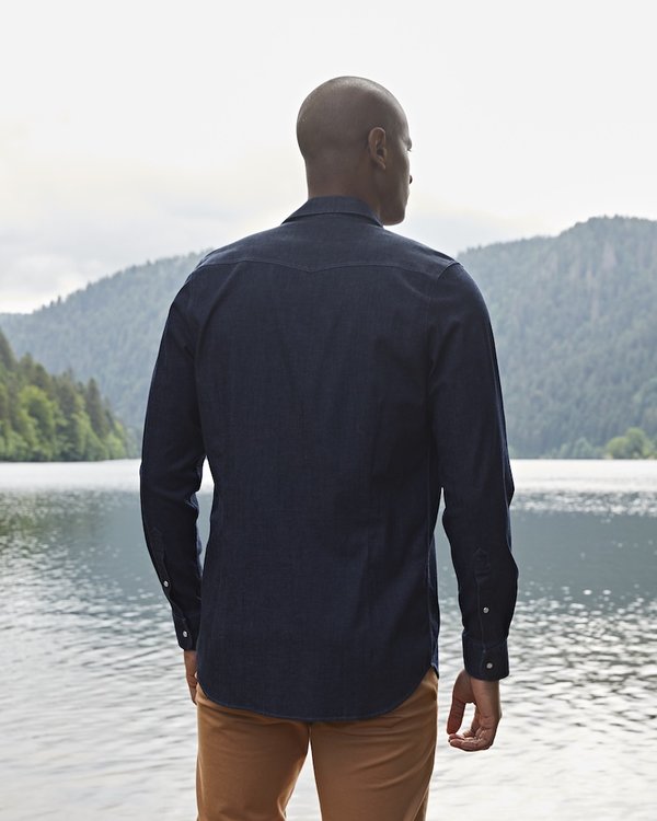Chemise manches longues unie en jean modern fit bleu Chemise manches longues unie en jean modern fit bleu