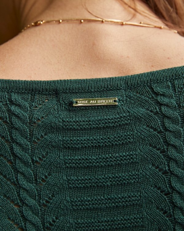 Pull maille fantaisie col rond en coton issu de l'agriculture biologiq vert Pull maille fantaisie col rond en coton issu de l'agriculture biologiq vert