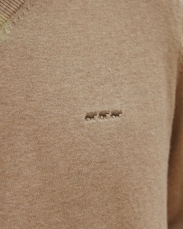 Pull Gabin regular manches longues uni col V coton cachemire beige Pull Gabin regular manches longues uni col V coton cachemire beige