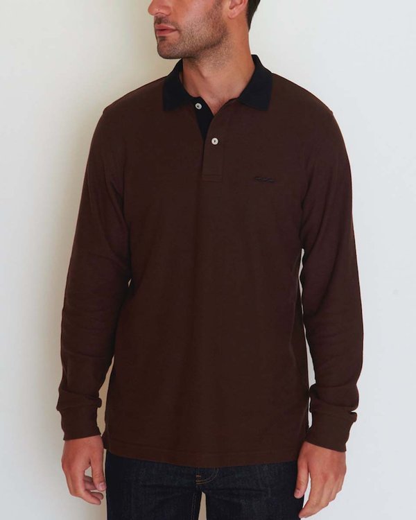 Polo bicolore à manches longues regular fit en coton marron Polo bicolore à manches longues regular fit en coton marron